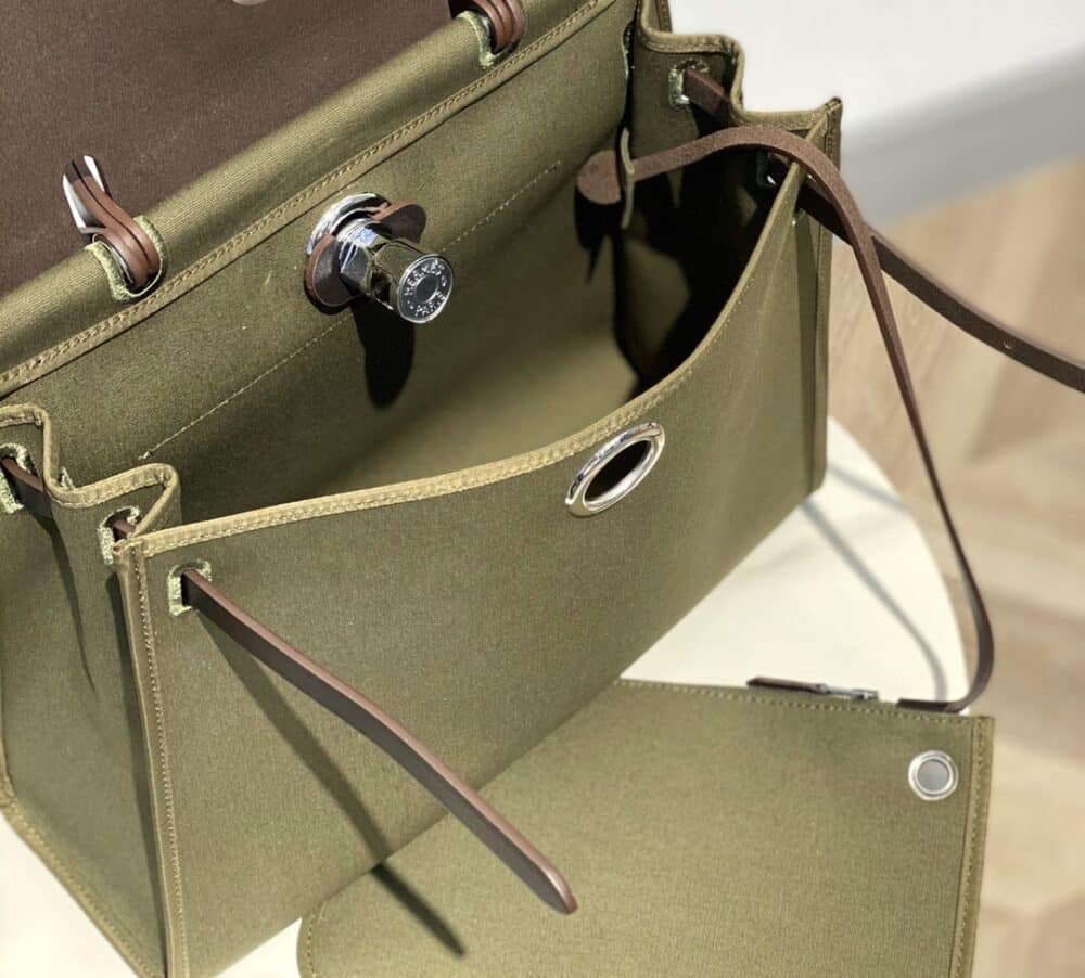 HERMES HERBAG ZIP 31 BAG PALLADIUM HARDWARE KHAKI 31CM - Image 6