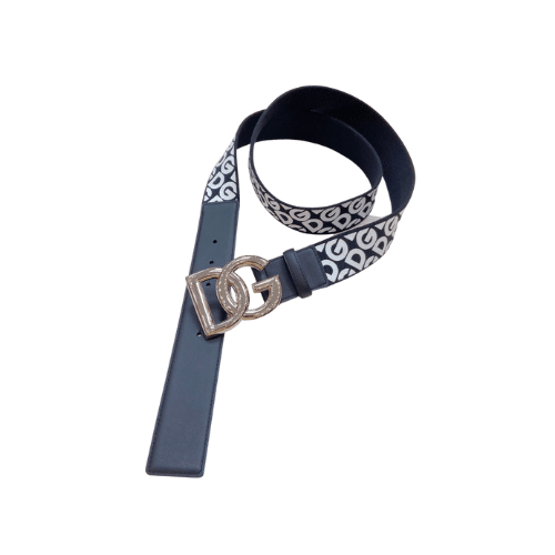 DOLCE & GABBANA LEATHER BELT WITH DG LOGO BLACK AND GOLD METAL 4CM