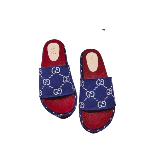 GUCCI WOMEN’S WITH GG PATTERN SLIDE SANDAL DARK BLUE