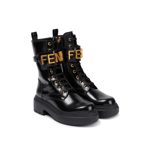FENDI WOMEN'S BLACK LEATHER ANKLE BOOTS BLACK