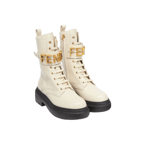 FENDI WOMEN'S BLACK LEATHER ANKLE BOOTS WHITE