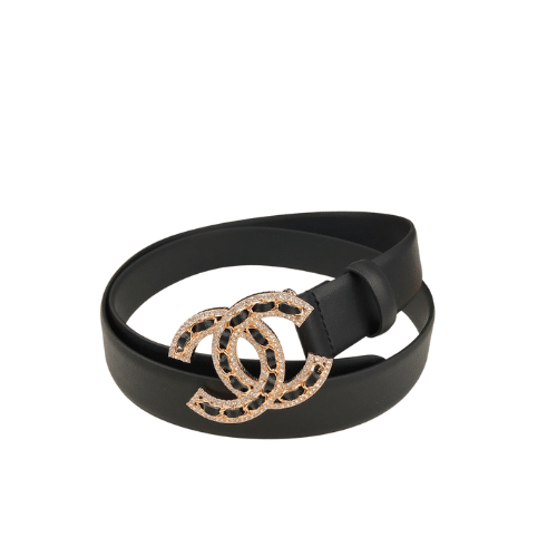 CHANEL GLASS PEARLS CRYSTAL GOLD BLACK BELT 28MM