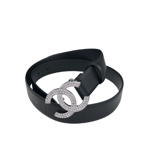 CHANEL CALFSKIN PEARL CRYSTAL SILVER QUEEN OF FRANCE CC BELT 28MM