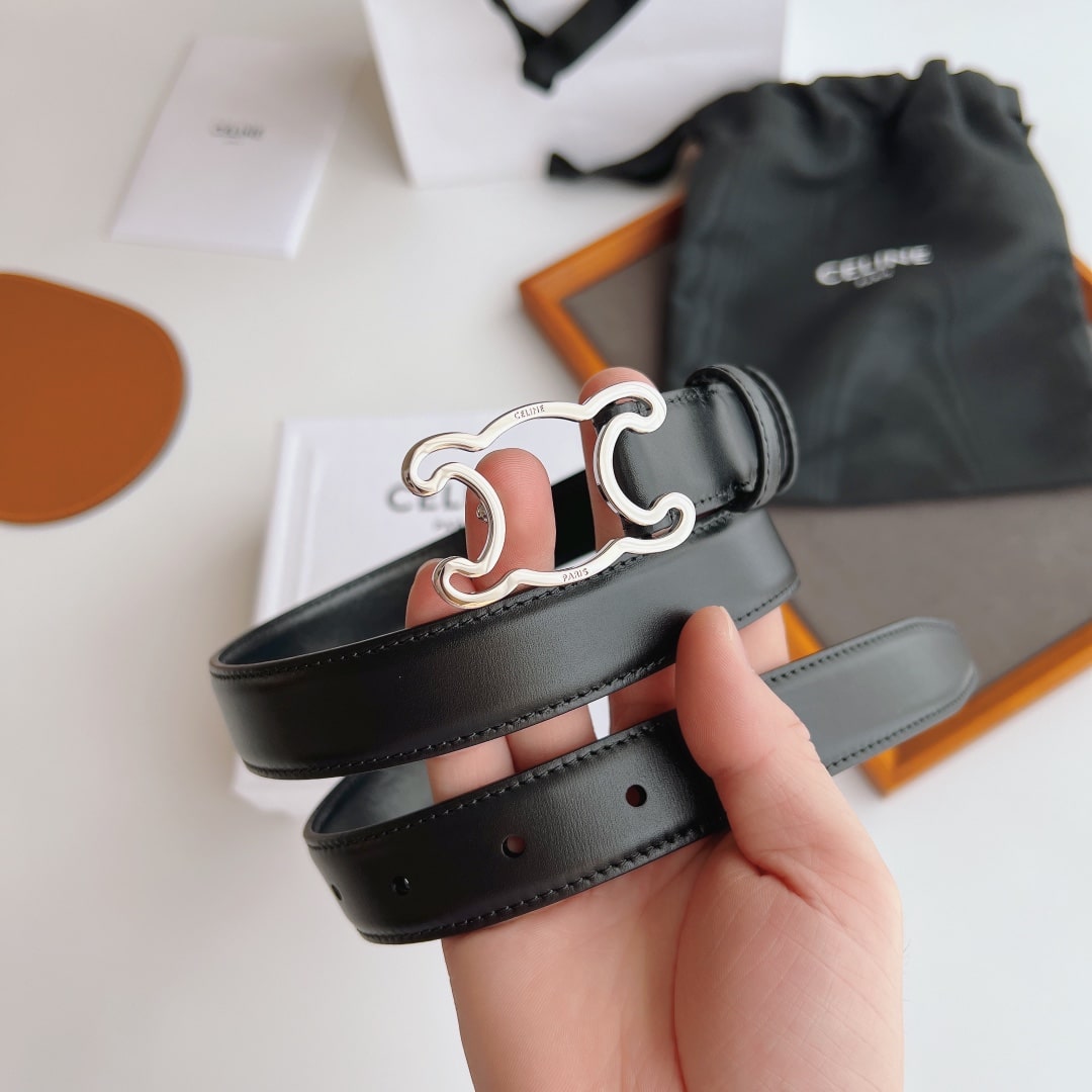 CELINE SMALL TRIOMPHE BLACK BELT IN NATUTAL CALFSKIN GOLD METAL 2.5CM - Image 2