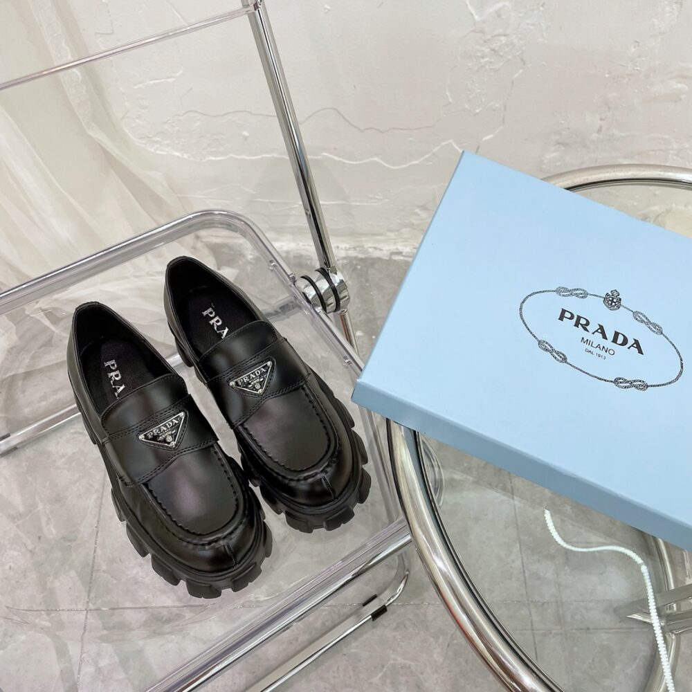 PRADA MONOLITH BRUSHED BLACK LEATHER LOAFERS 2DE129B4LF0002 - Image 4