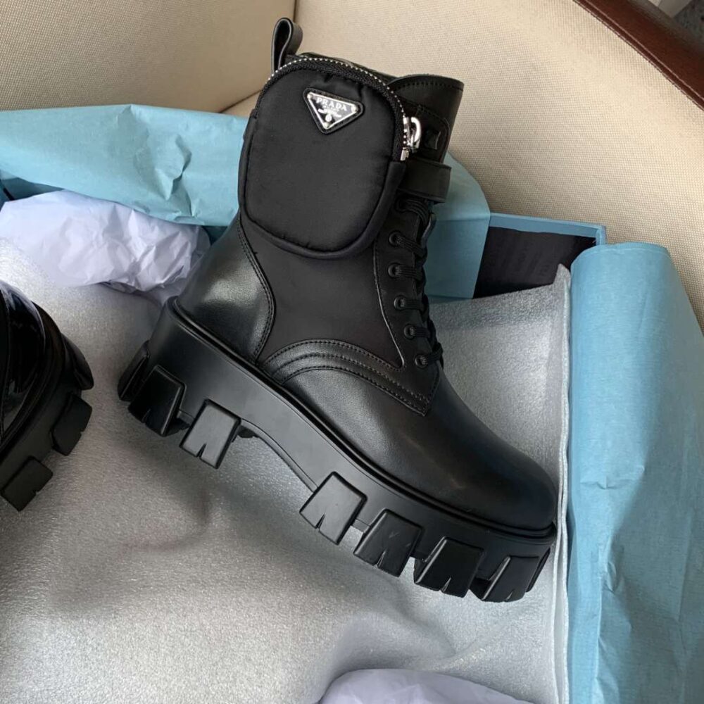 Alternative view of PRADA MONOLITH BRUSHED LEATHER AND RE NYLON WITH POUCH BOOTS BLACK 2UE007 3LFR F0002 F D002