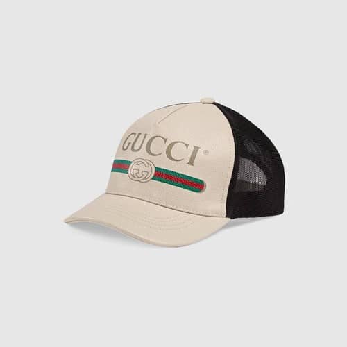 GUCCI GG PRINT LEATHER BASEBALL CAP WHITE