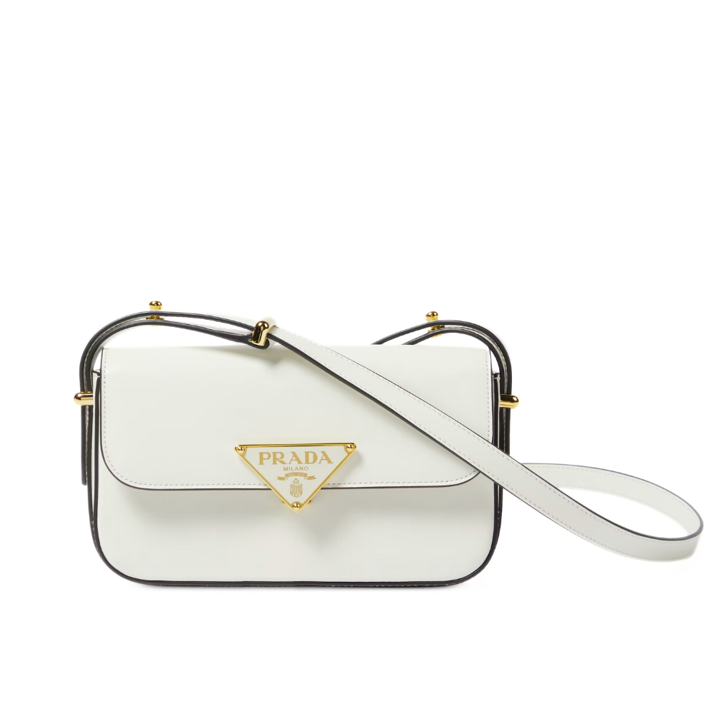 PRADA EMBLÈME BRUSHED LEATHER BAG WHITE 24CM 1BD321 ZO6 F0PG7 V OTO