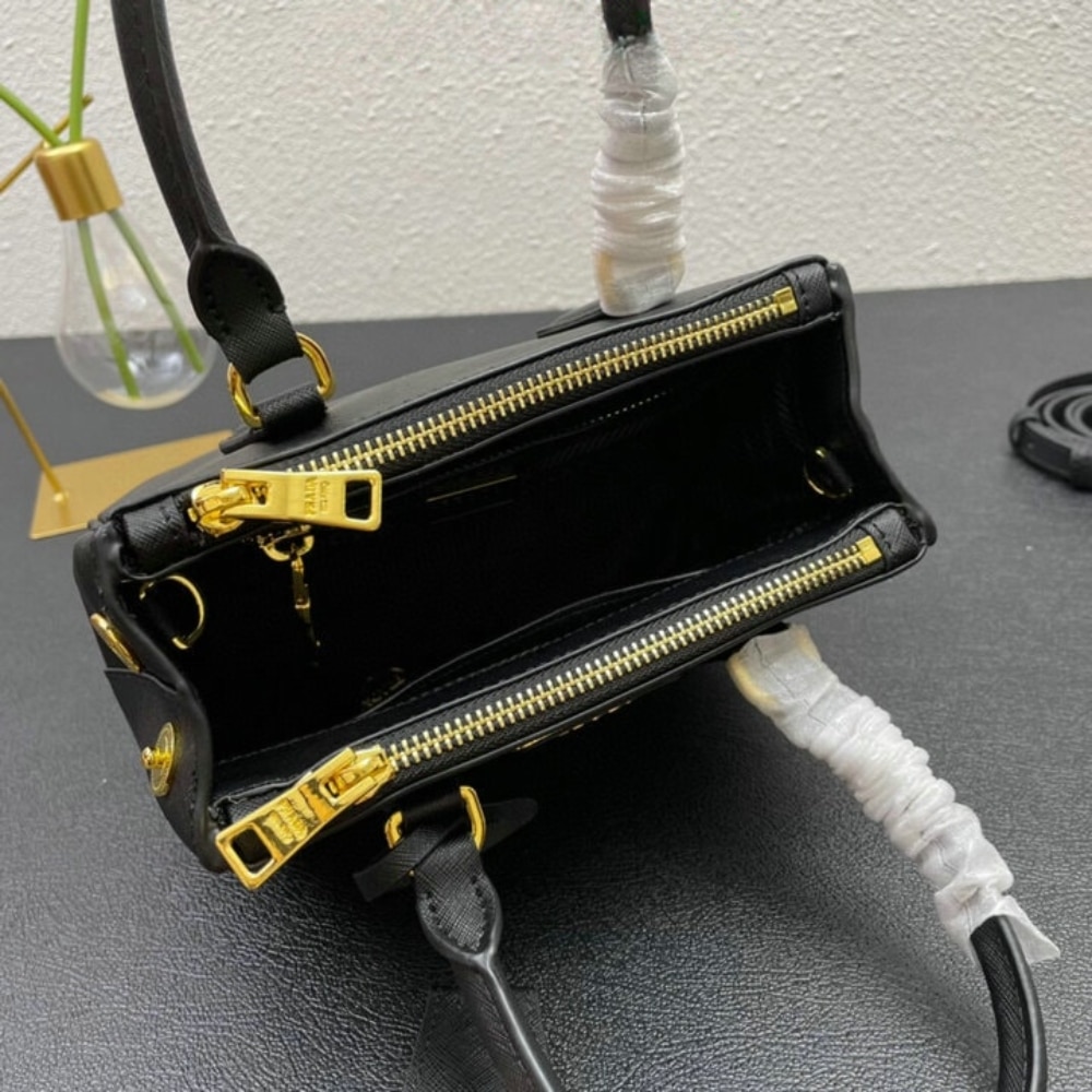 PRADA GALLERIA SAFFIANO LEATHER MINI BAG BLACK 20CM 1BA906 NZV F0002 V EOM - Image 7