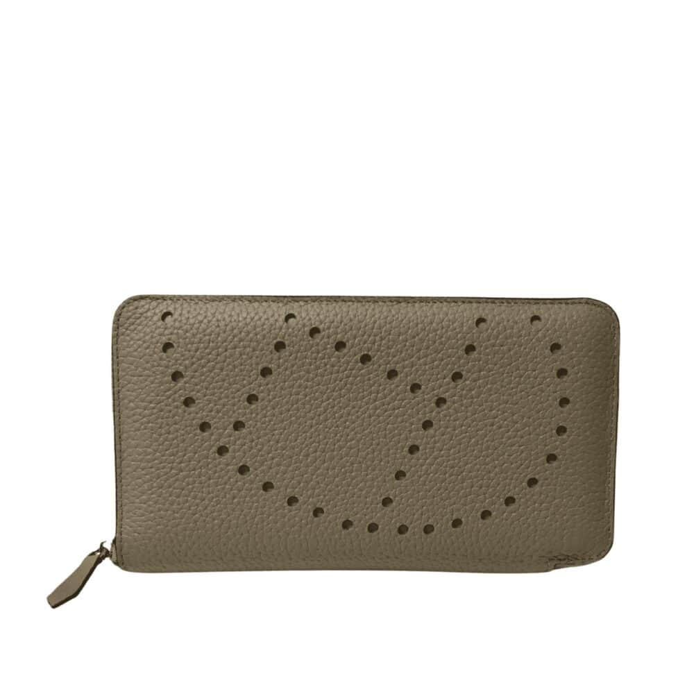 HERMES EVELYNE CHEVRE LEATHER ZIP LONG WALLET GREY 19CM