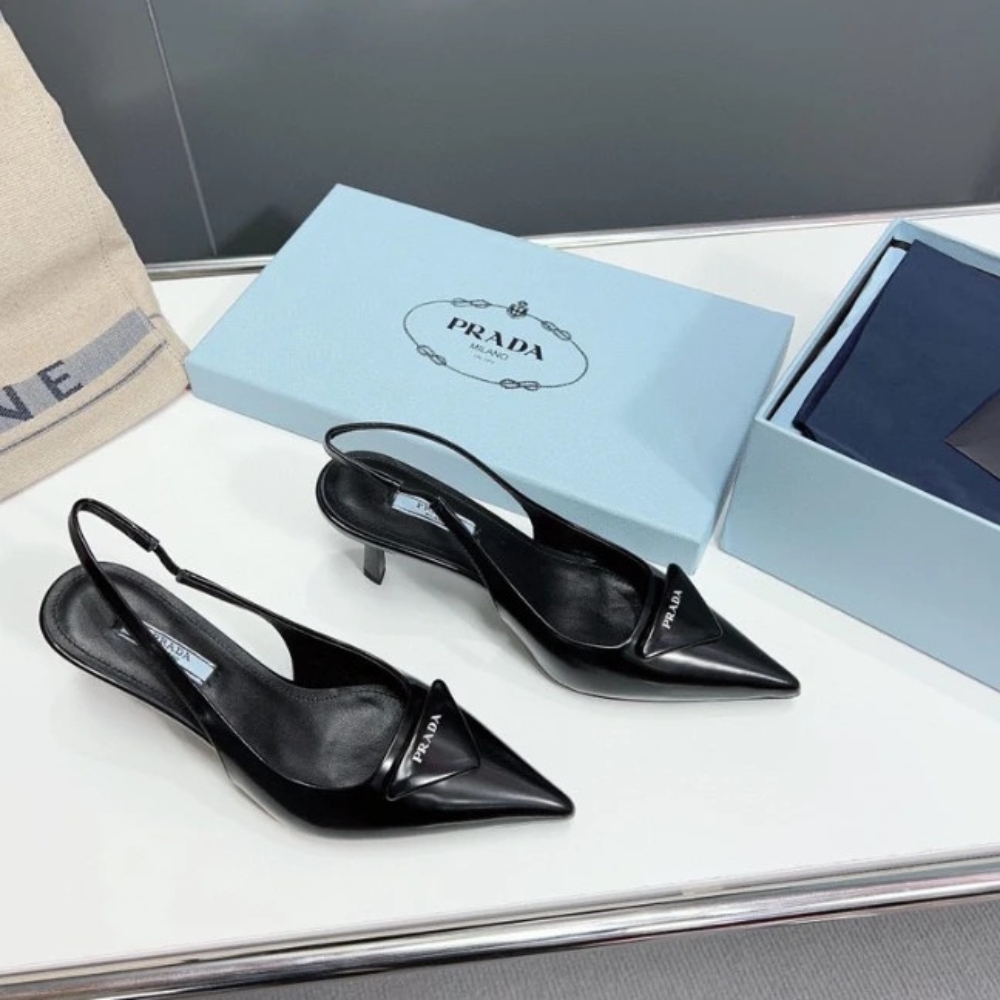 Prada Brushed Leather Slingback Pumps Black 1I901M 055 F0002 F 075 - Image 6