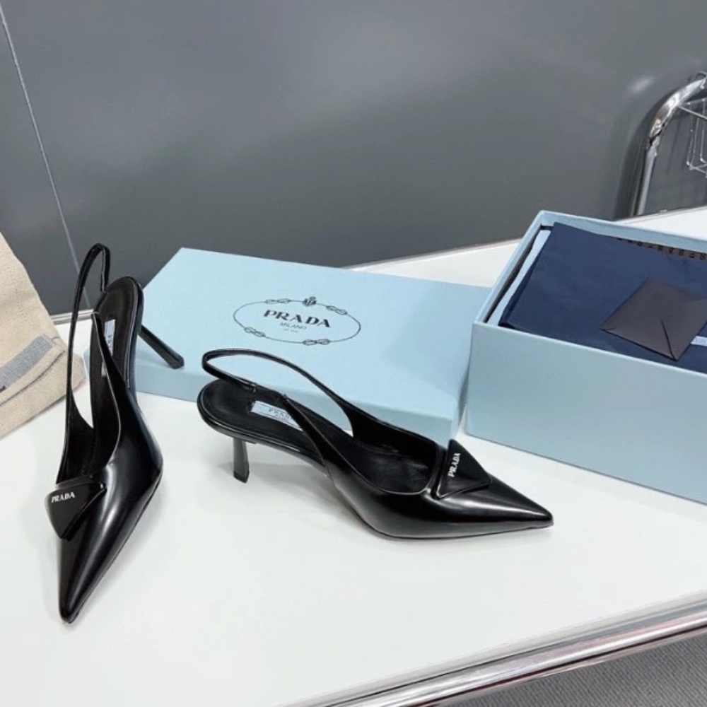 Prada Brushed Leather Slingback Pumps Black 1I901M 055 F0002 F 075 - Image 7