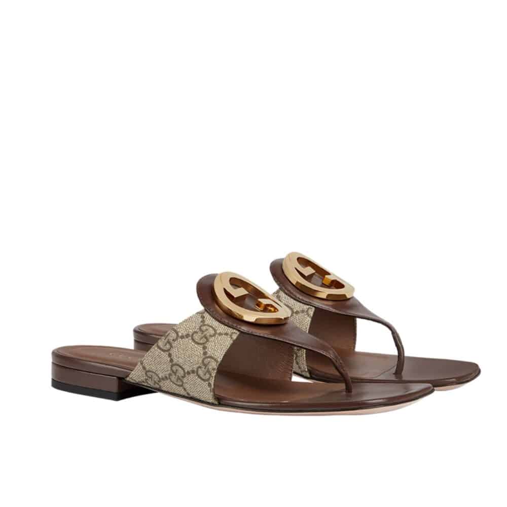 GUCCI WOMEN'S BLONDIE THONG SANDALS BROWN 752659 9I650 9769