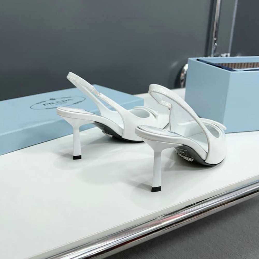 Prada Brushed Leather Slingback Pumps White 1I901M 055 F0009 F 075 - Image 6