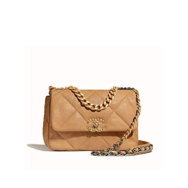 CHANEL QUILTED MEDIUM CHANEL 19 FLAP CARAMEL 26CM