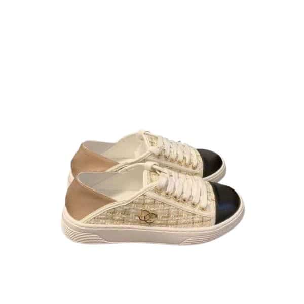 CHANEL CC TWEED PLATFORM SNEAKERS BEIGE
