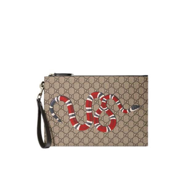 GUCCI BESTIARY POUCH WITH KINGSNAKE BEIGE 30CM 473904 GZN1N 8666