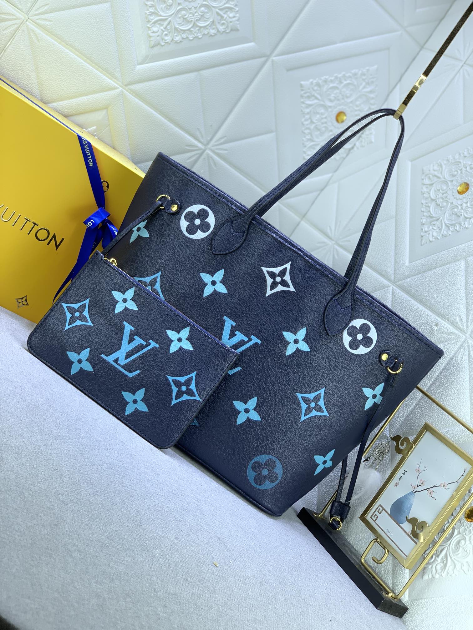 LOUIS VUITTON NEVERFULL MM MONOGRAM EMPREINTE BLUE 31CM M46514 - Image 3