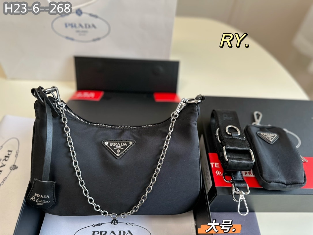 PRADA RE EDITION 2005 RE NYLON BAG BLACK 26CM - Image 4