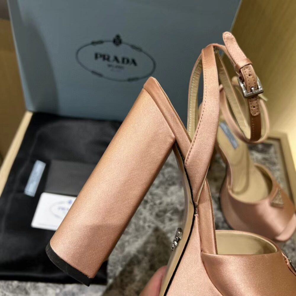 PRADA HIGH-HEELED SATIN SANDALS PINK - Image 4