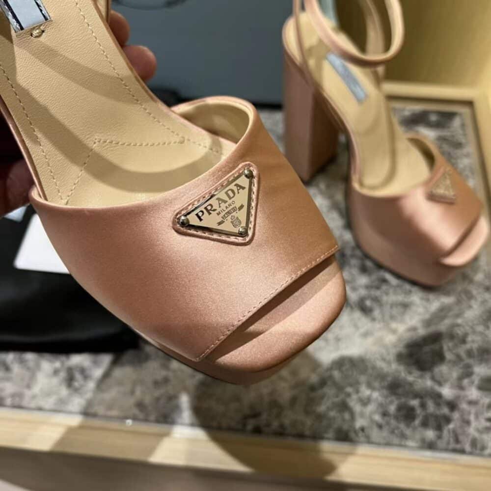 PRADA HIGH-HEELED SATIN SANDALS PINK - Image 3