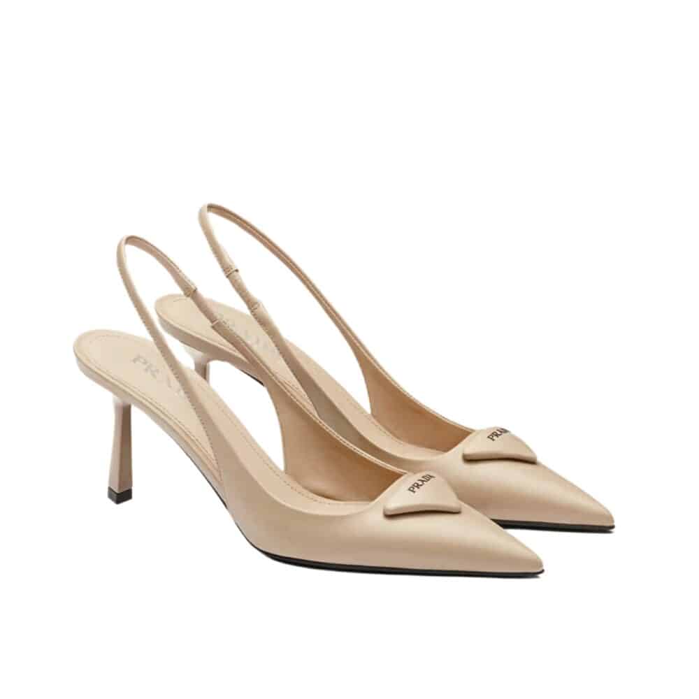 PRADA BRUSHED LEATHER SLINGBACK PUMPS BEIGE PINK 1I901M055F0236F075
