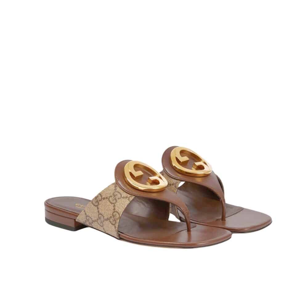 GUCCI BLONDIE THONG SANDALS BROWN P00810550