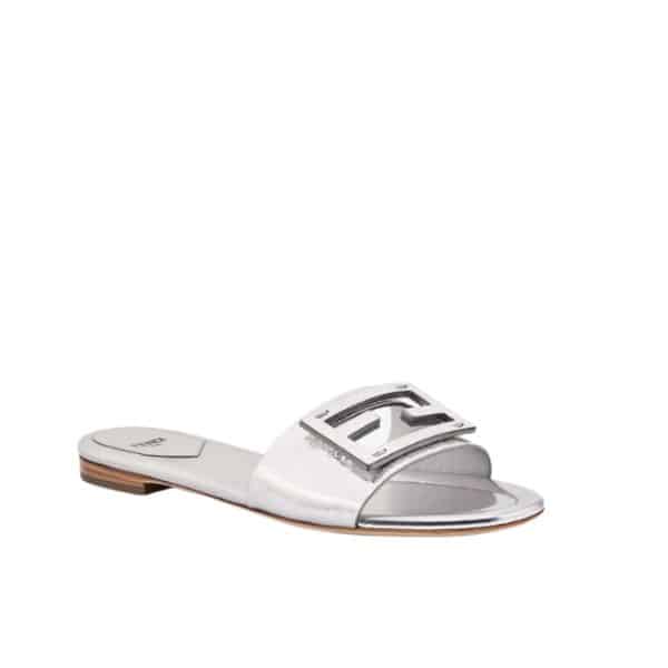FENDI BAGUETTE SILVER NAPPA LEATHER SLIDES 8R8136AI16F0GE7