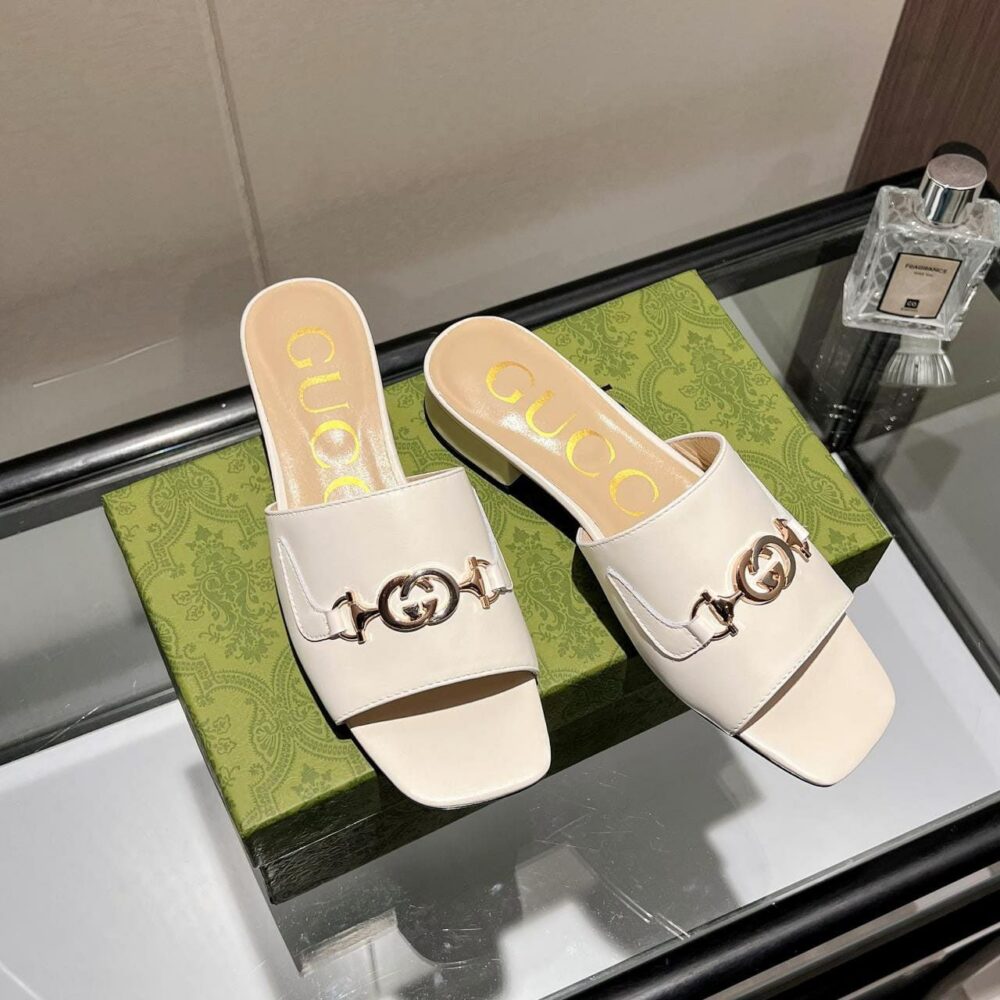 GUCCI ZUMI LEATHER SLIDE SANDAL WHITE - Image 3