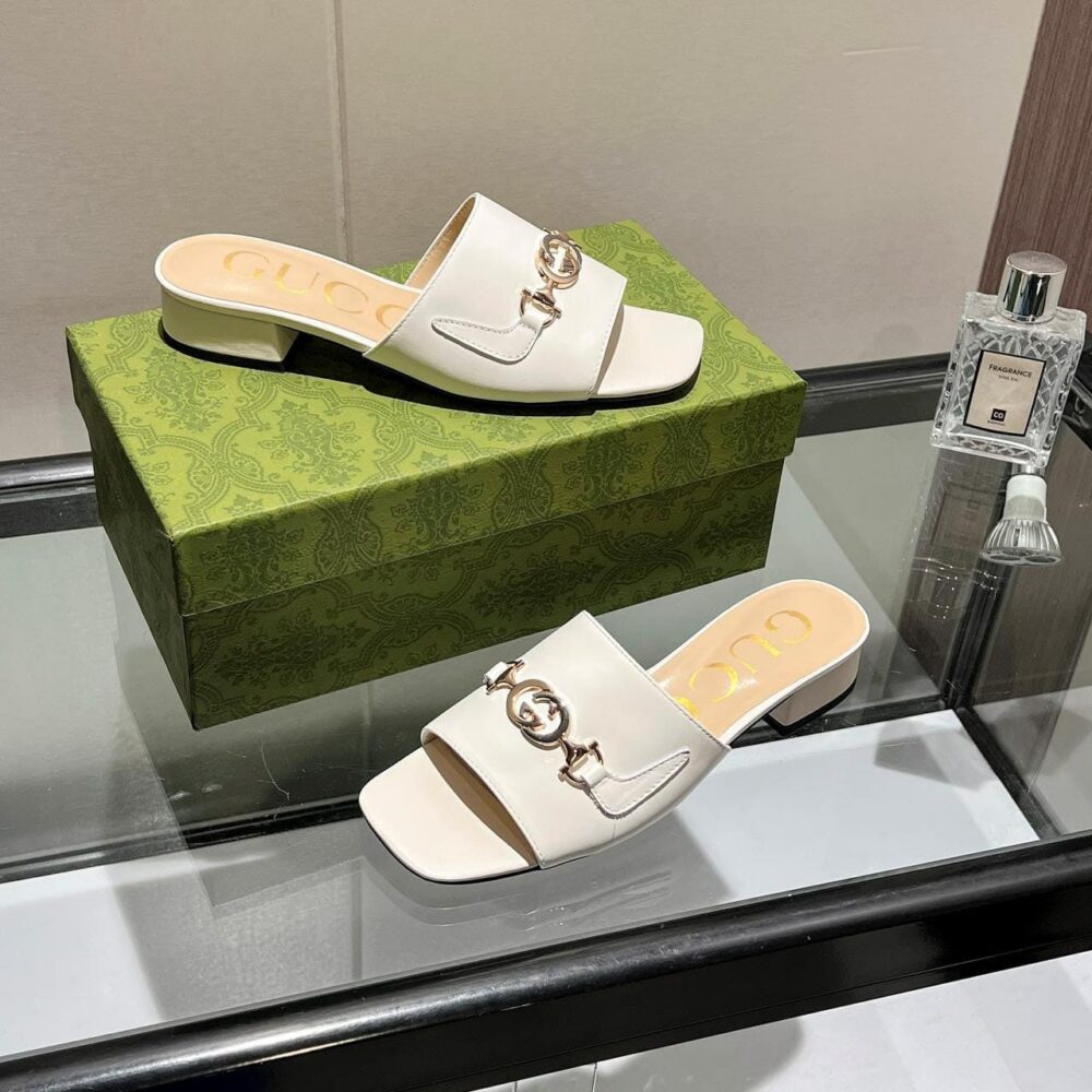 GUCCI ZUMI LEATHER SLIDE SANDAL WHITE - Image 5