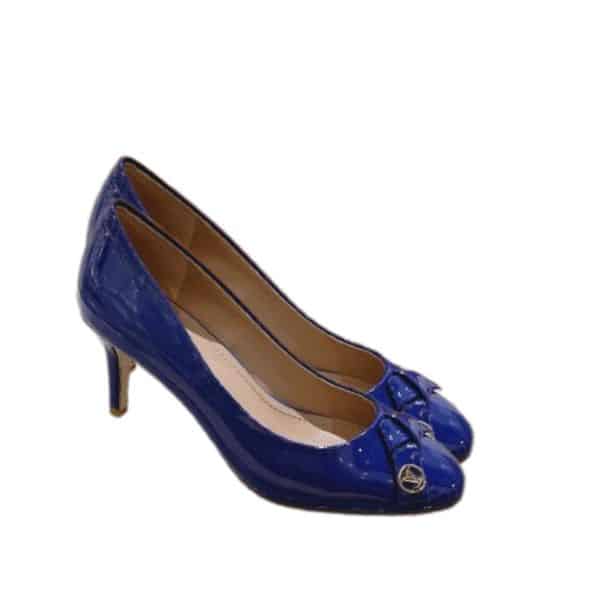 LOUIS VUITTON PATENT LEATHER FIANCE BOW PUMPS BLUE