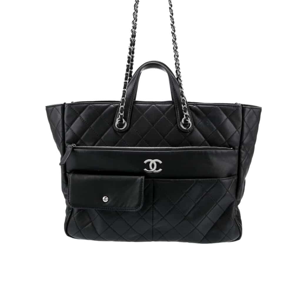 CHANEL 20C ULTRA POCKET TOTE BAG QUILTED BLACK LEATHER 37CM AS1300 90123316