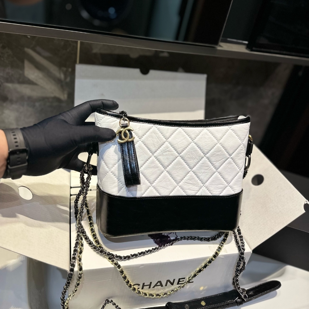 Alternative view of CHANEL GABRIELLE SMALL HOBO BAG SMOOTH GOLD SILVER TONE BLACK WHITE 20CM