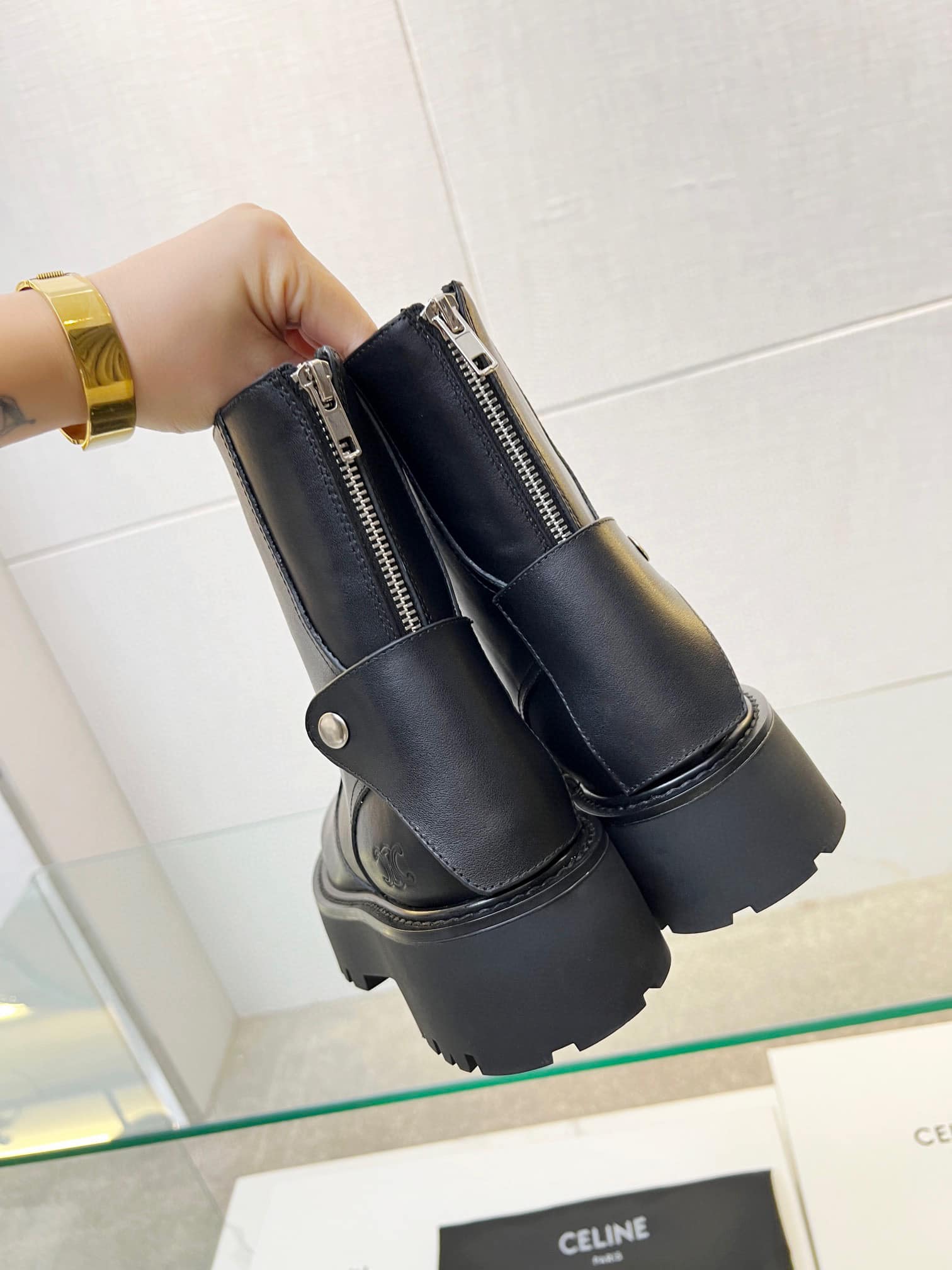 CELINE BULKY BOOTS WITH BACK ZIP AND TRIOMPHE IN CALFSKIN 352033554C38NO - Image 4