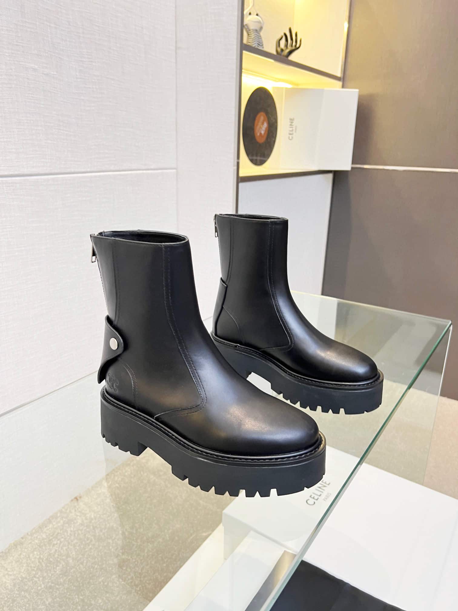 CELINE BULKY BOOTS WITH BACK ZIP AND TRIOMPHE IN CALFSKIN 352033554C38NO - Image 2
