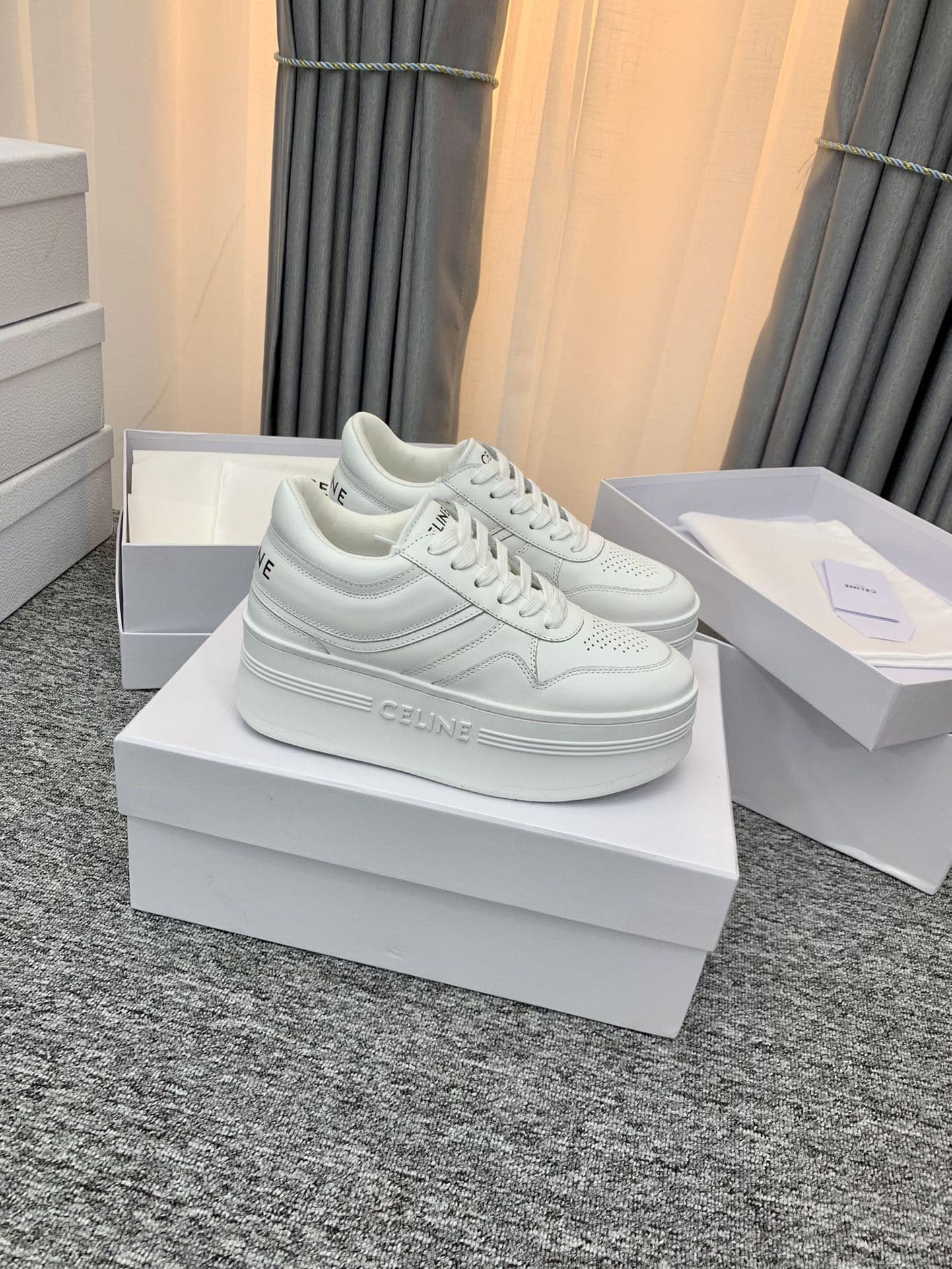 CELINE BLOCK SNEAKER WITH WEDGE OUTSOLE IN CALFSKIN OPTIC WHITE 346163338C01OP - Image 7