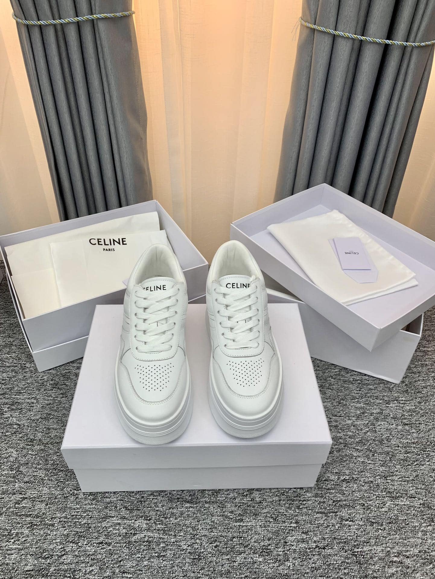 CELINE BLOCK SNEAKER WITH WEDGE OUTSOLE IN CALFSKIN OPTIC WHITE 346163338C01OP - Image 5