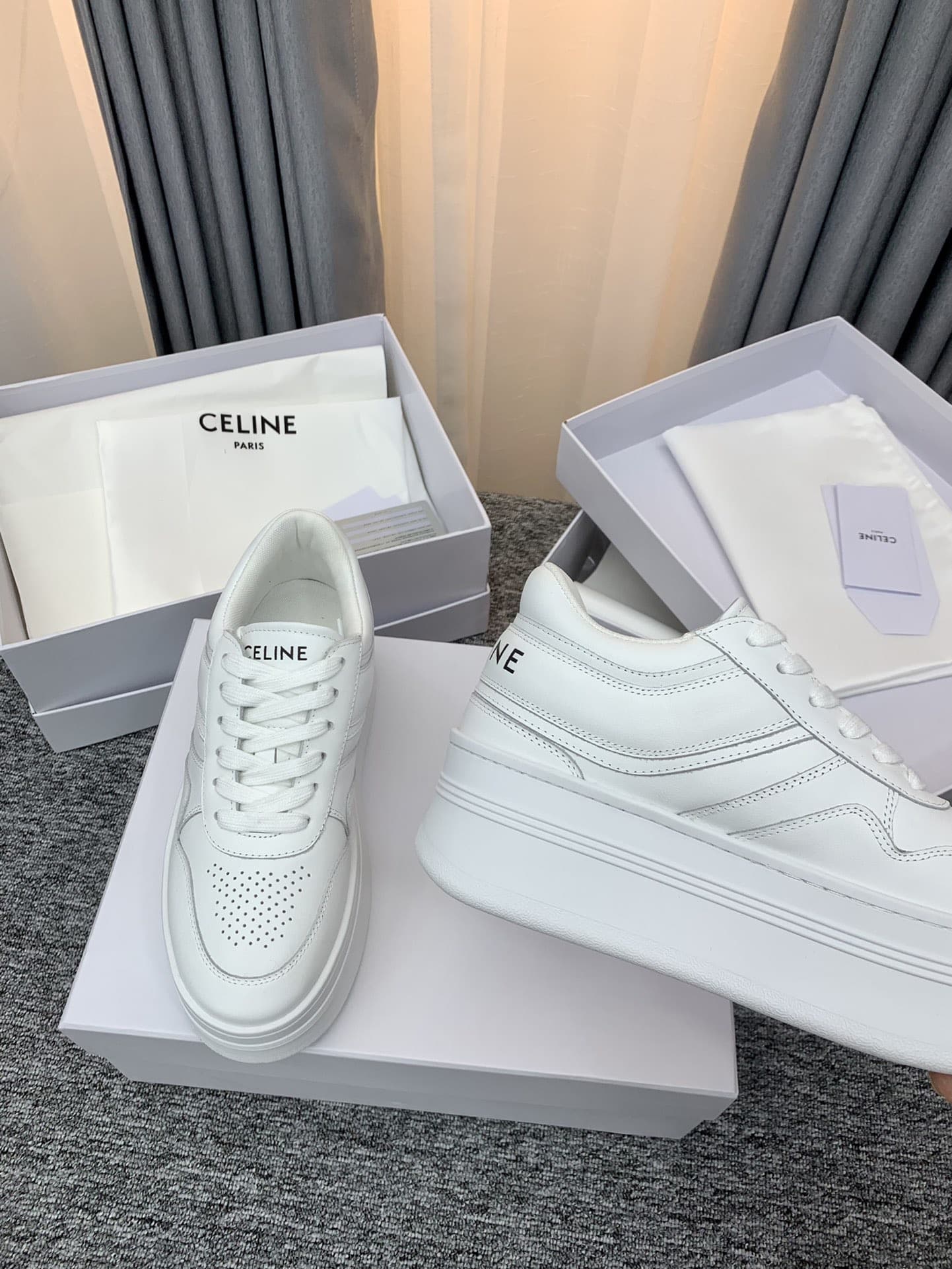 CELINE BLOCK SNEAKER WITH WEDGE OUTSOLE IN CALFSKIN OPTIC WHITE 346163338C01OP - Image 4