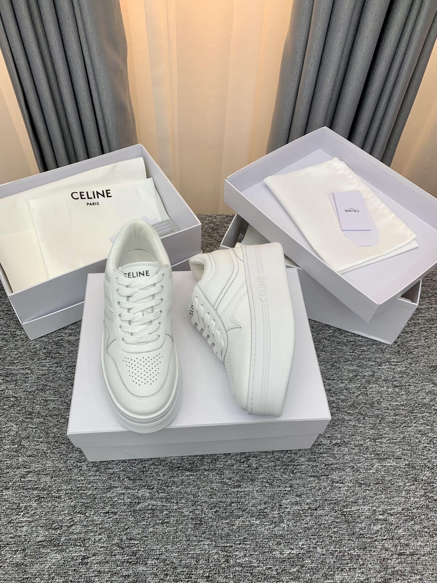 CELINE BLOCK SNEAKER WITH WEDGE OUTSOLE IN CALFSKIN OPTIC WHITE 346163338C01OP - Image 3
