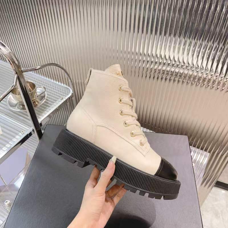 Alternative view of CHANEL CC LACE UP BOOT WHITE BLACK