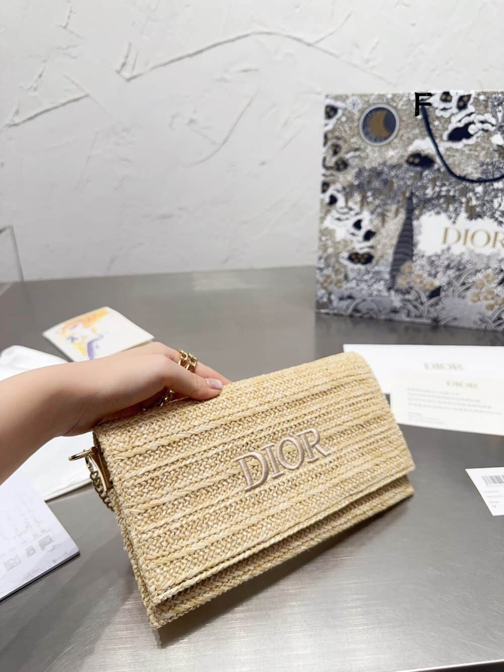 Alternative view of DIOR 30 MONTAIGNE CLUTCH BAG BEIGE IN WICKER 24CM