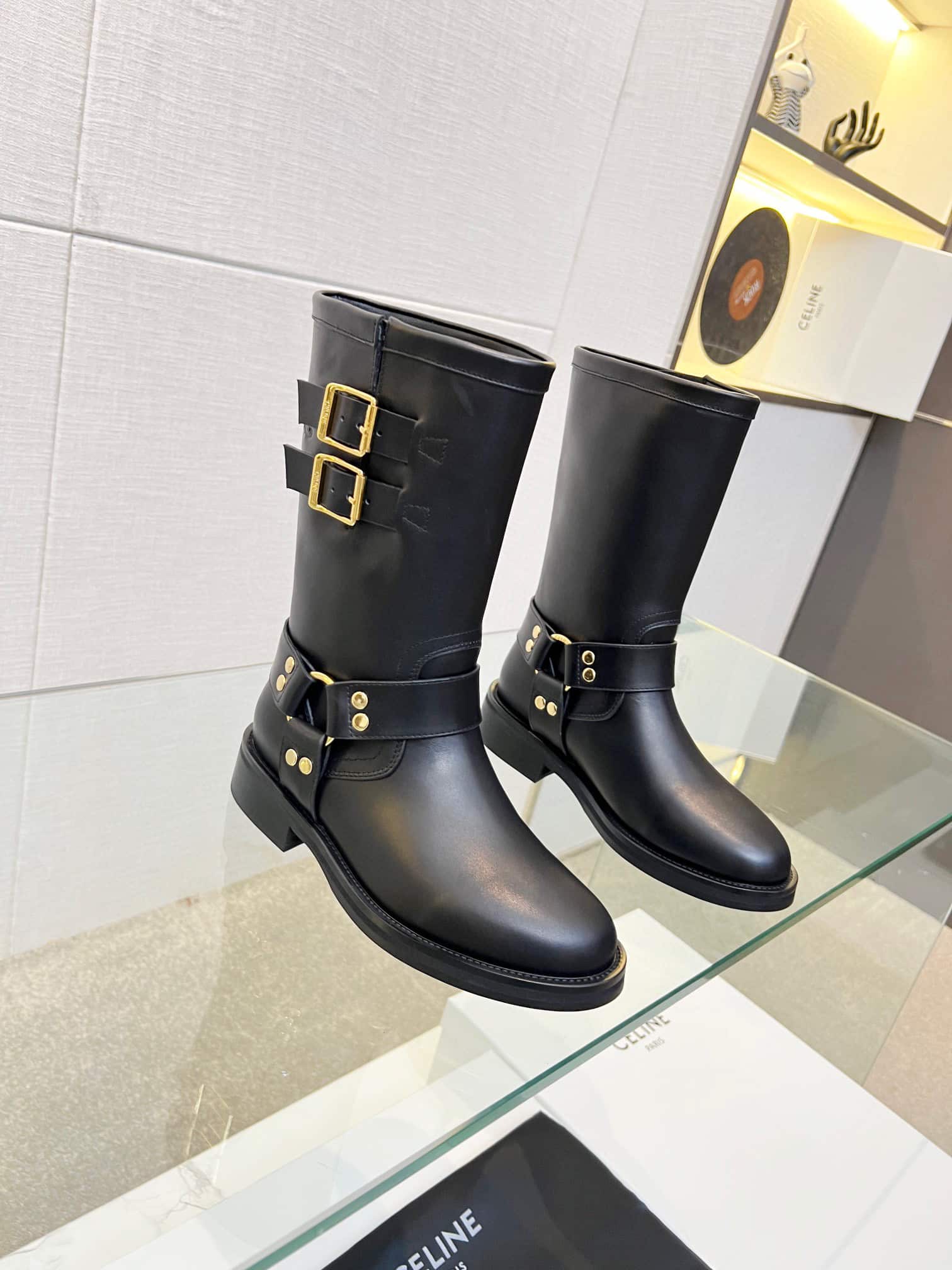 CELINE BULKY MID BIKER BOOT WITH HARNESS IN CALFSKIN VEGETAL TANNING 354573882C38NG - Image 4