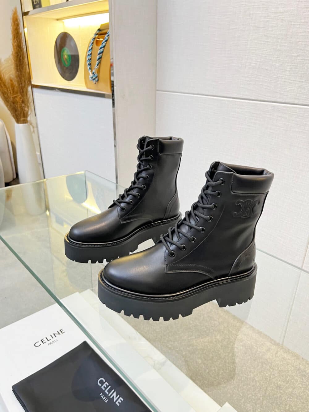 Alternative view of CELINE LACE UP BOOT WITH TRIOMPHE CELINE BULKY IN CALFSKIN BLACK
