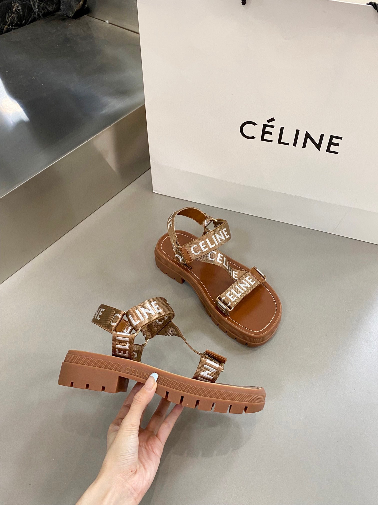 CELINE LEO STRAPPY SANDAL IN WOOL WITH CELINE JACQUARD LIGHT BEIGE 348532227C02EH - Image 4
