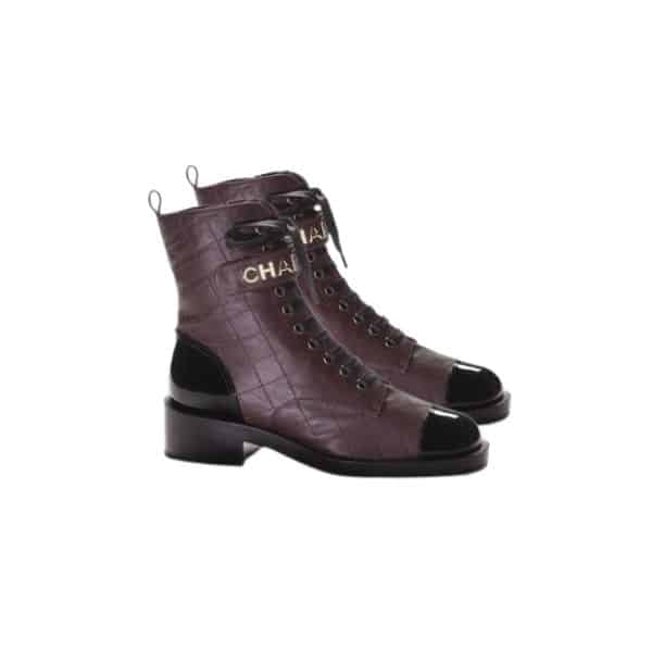 CHANEL COMBAT BOOTS BURGUNDY AND BLACK G45005 B13037 NO807