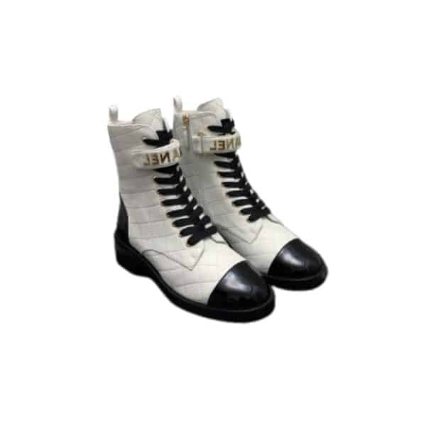 CHANEL COMBAT BOOTS WHITE AND BLACK G45005