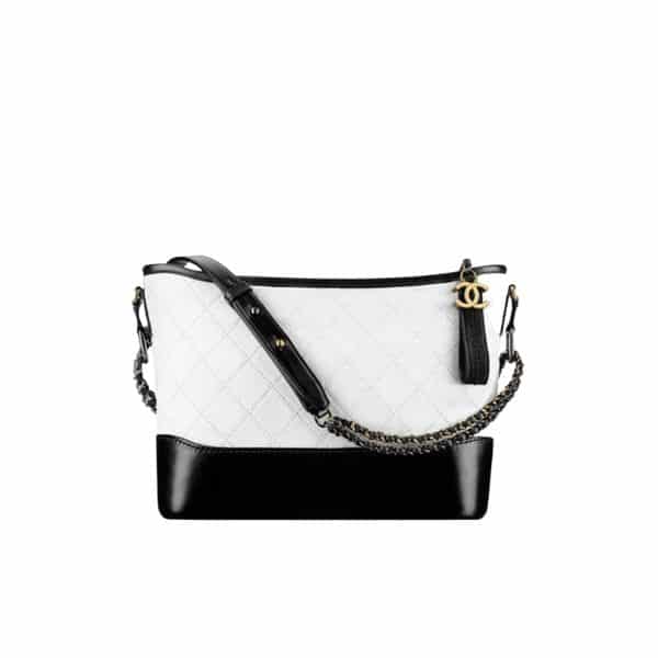 CHANEL GABRIELLE HOBO BAG DIAMOND GABRIELLE BLACK WHITE 24CM