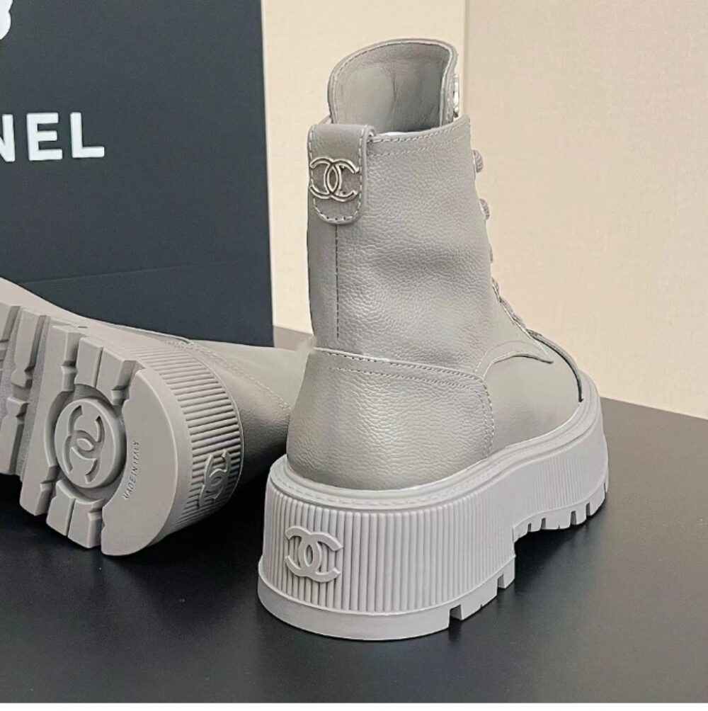 CHANEL CC LACE UP BOOT GREY BLACK - Image 3