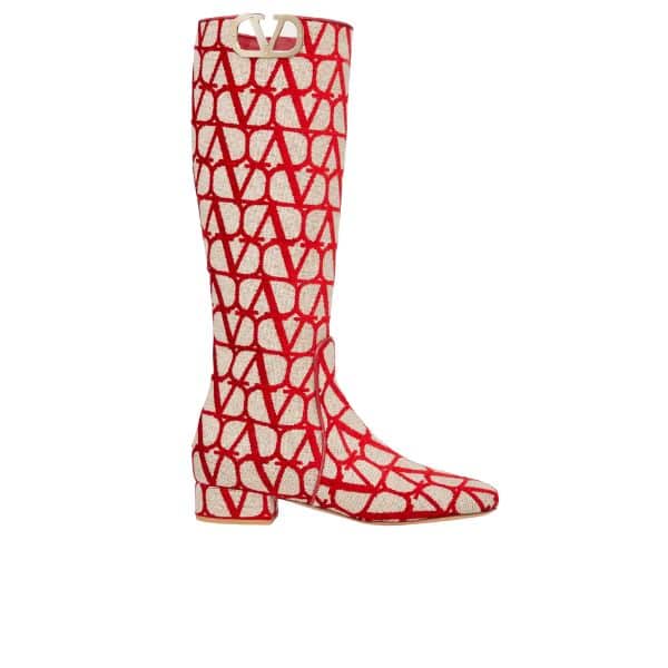 VALENTINO VLOGO TYPE BOOT IN TOILE ICONOGRAPHE BEIGE RED 2W2S0FT9EBHJ4A
