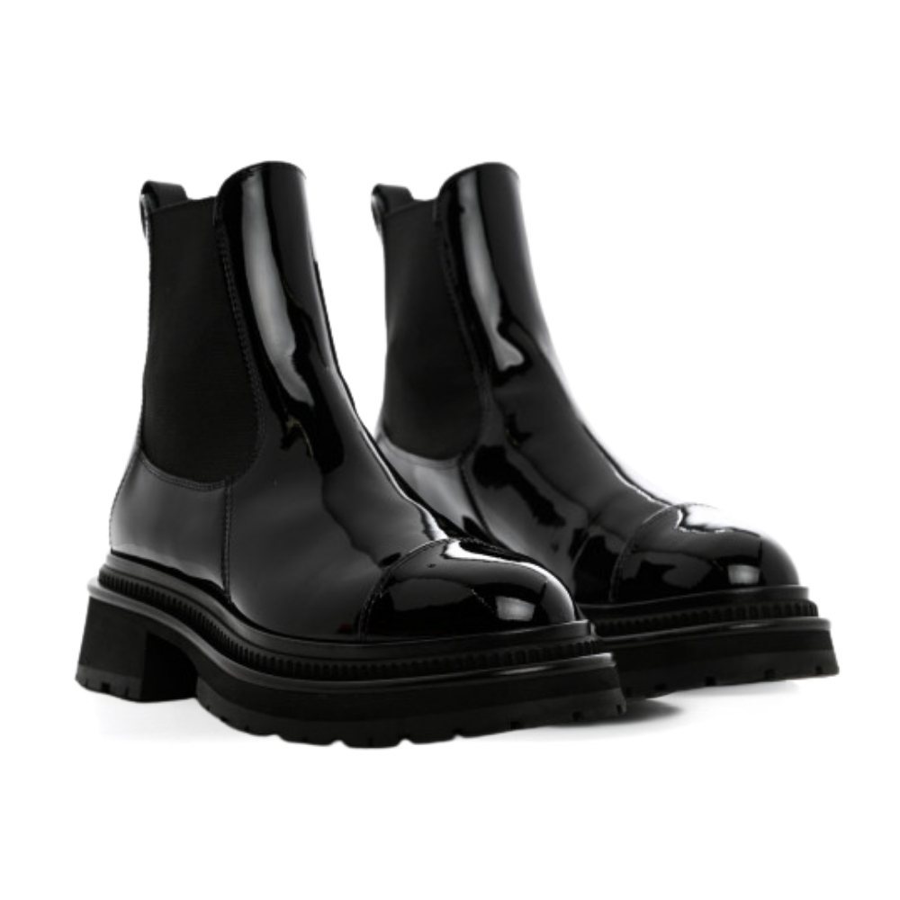 CHANEL SHORT BOOTS GLOSSY LEATHER BLACK G39208 X56672 94305